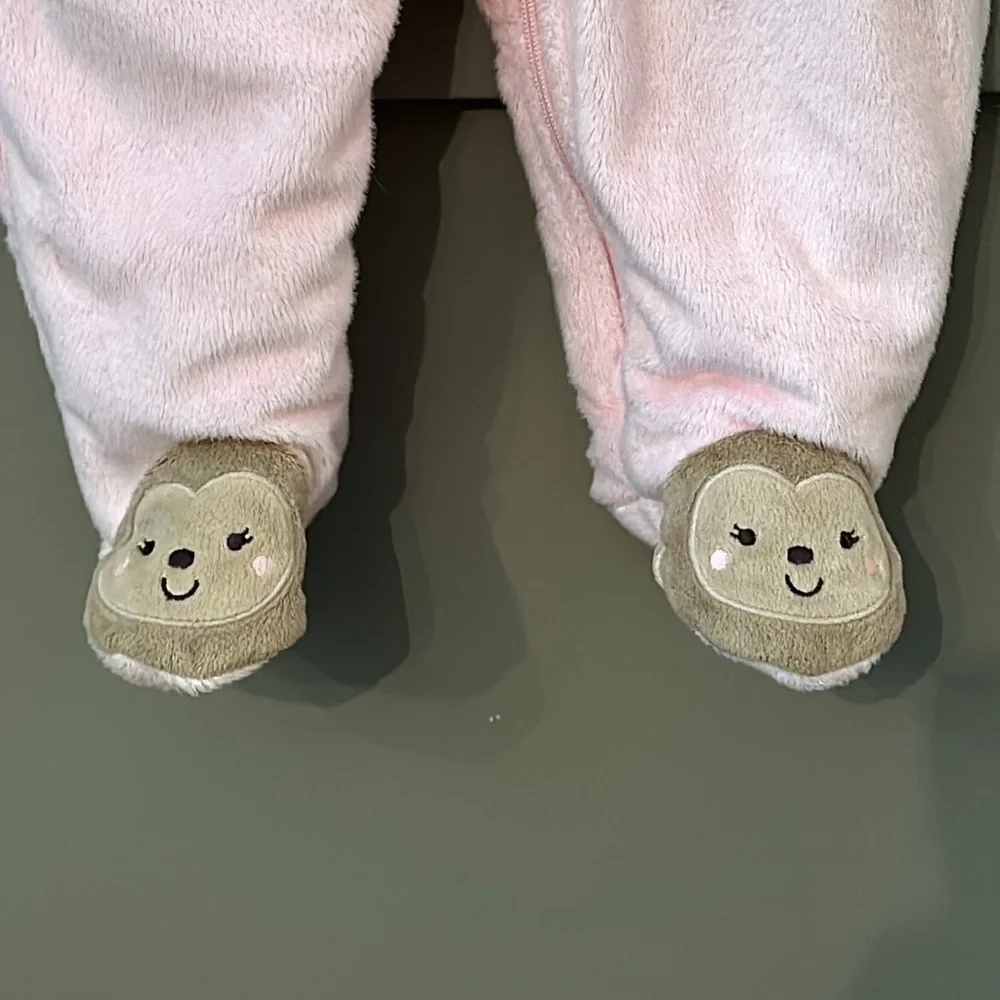 Carter's Just One You Monkey Snow Suit Baby Pink Velour Hood Mittens Sz 6 Months